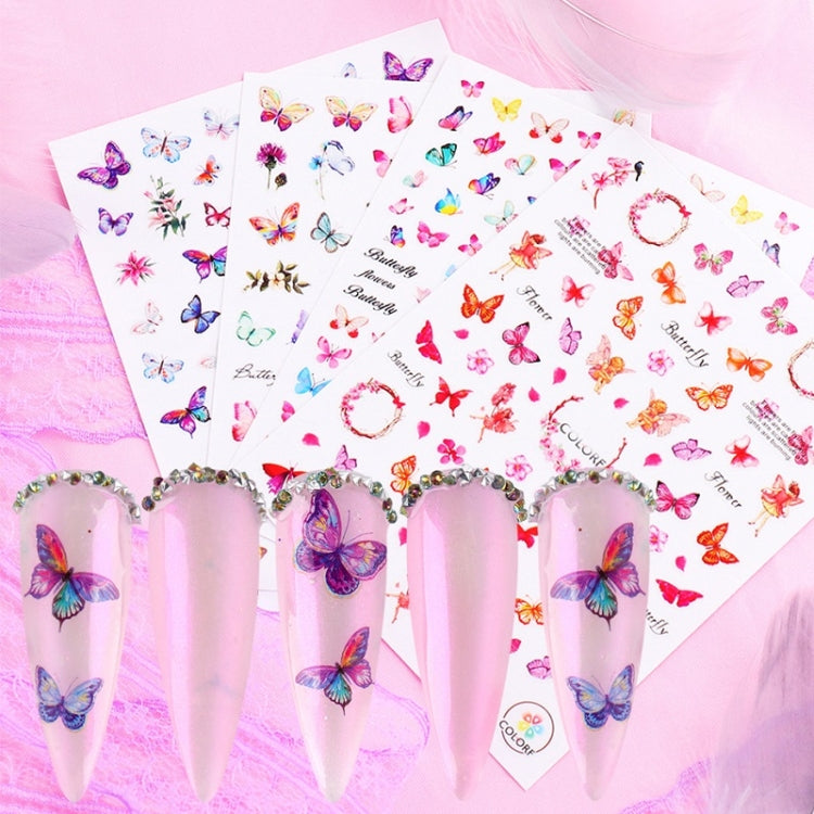 10pcs 3D Adhesive Butterfly Retro Rose Color Nail Art Sticker