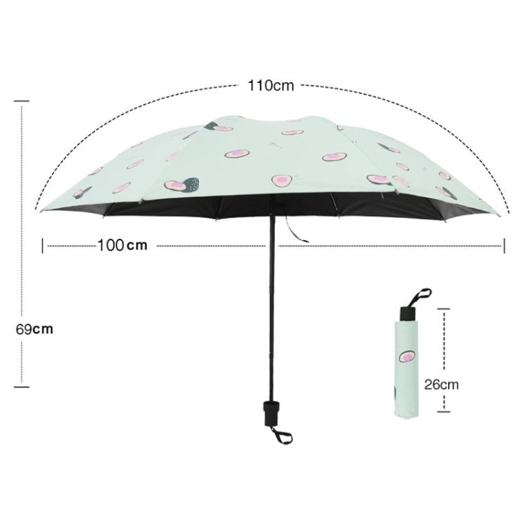 Small Fresh Sun Umbrella Female Sun Umbrella Student Vinyl Three-Fold Simple Dual-Use Sun Umbrella, Avocado Green, Avocado White, Avocado Pink, Strawberry White, Strawberry Pink, Peach White, Peach Pink