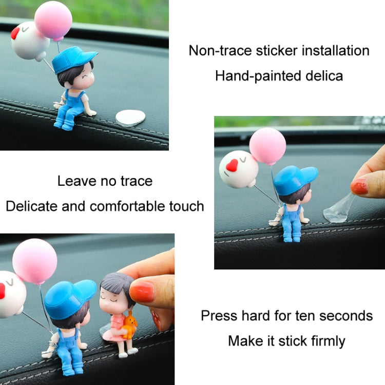 In Car Ornament Lovely Kissing Couple Doll, Blue+Spring Balloon, Blue Balloon+Spring Balloon, Gray Couple Balloon+Spring Balloon, Gray Couple + Gray Balloon + Blue Pink White Balloon