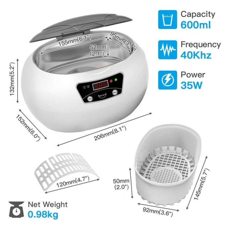 35W 600ml Mini Ultrasonic Cleaner Glasses Jewelry Household Ultrasonic Cleaner, 220V EU Plug, 110V US Plug, 220V AU Plug, 220V UK Plug