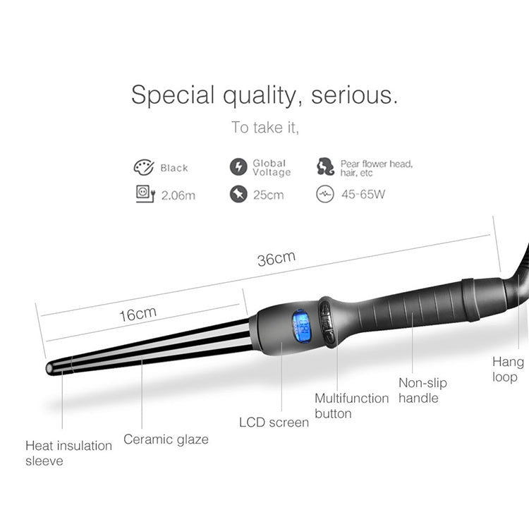 LCD Conical Curling Iron Single Tube Ceramic Glaze Pear Flower Cone, 19mm EU, 25mm EU, 25mm US, 19mm US, 32mm EU