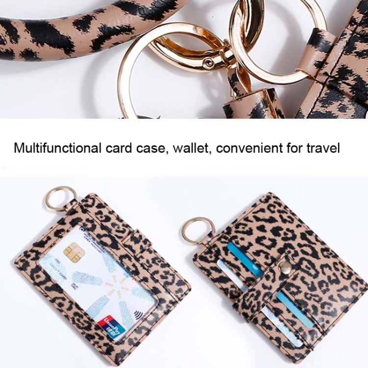 Wrist Ring PU Leather Card Case Key Chain Coin Purse, Coffee Leopard, White Leopard, Black, White Snake, Black Snake