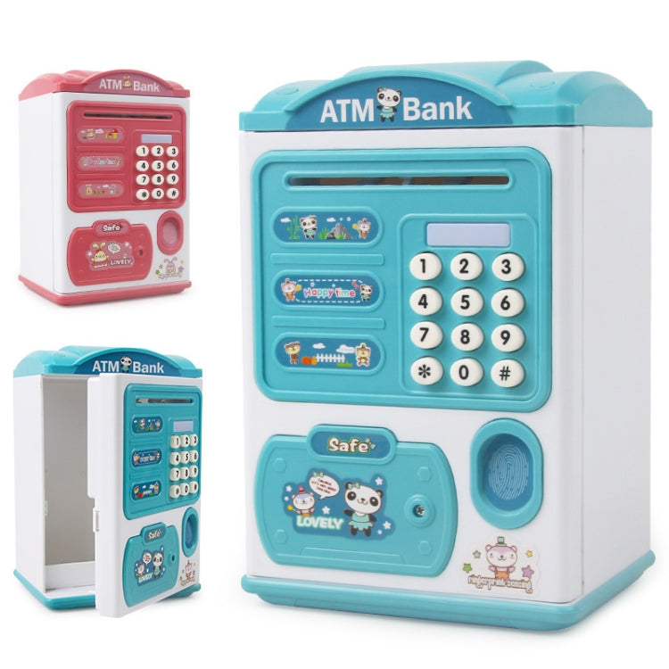 Simulation Password Fingerprint Sensor Unlocking Money Box Automatic Roll Money Safe ATM Piggy Bank, Pink, Blue
