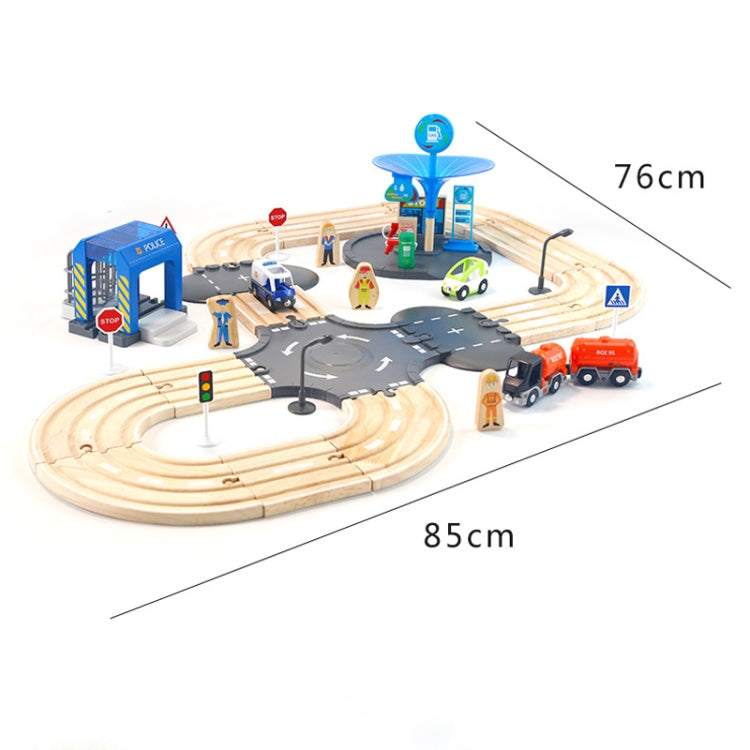 Multifunctional Wooden Police Station Road Track Set Baby Assembling Building Blocks Educational Early Education Toys, Police Station Road Track Set