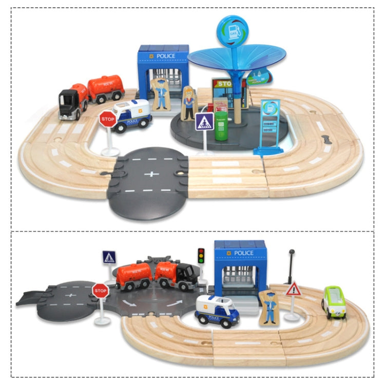 Multifunctional Wooden Police Station Road Track Set Baby Assembling Building Blocks Educational Early Education Toys, Police Station Road Track Set