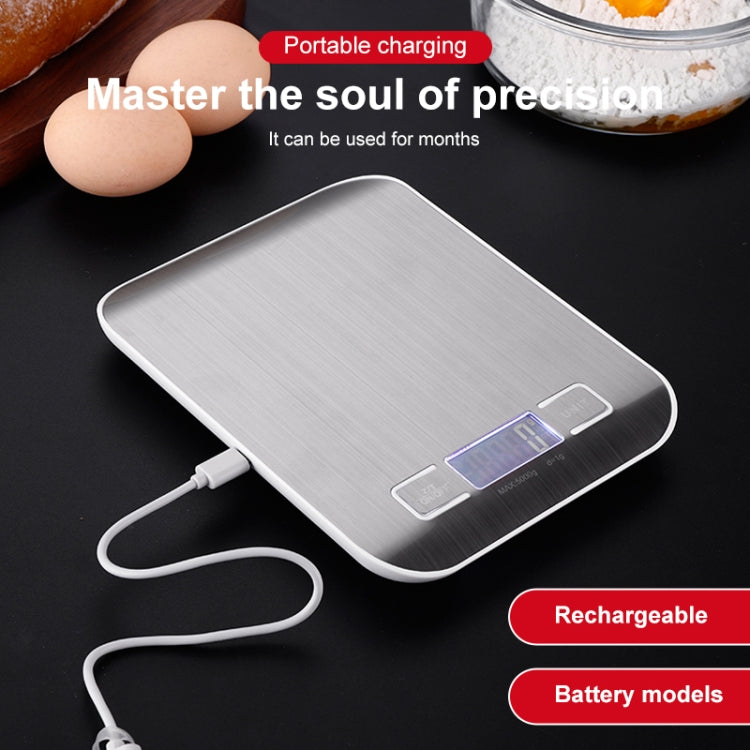Stainless Steel Small Food Electronic Scale Kitchen Portable Baking Electronic Scale, 5kg/1g (Battery Model White), 5kg/1g (Battery Model Black), 10kg/1g (Battery Model White), 5kg/1g (Rechargeable White), 10kg/1g (Rechargeable White)                  ...
