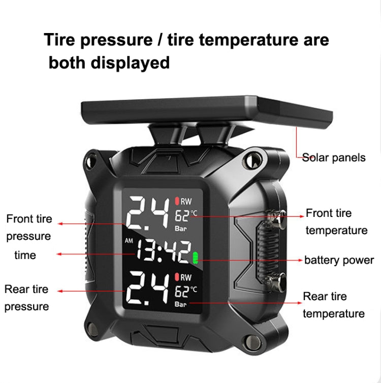 M9 Motorcycle Tire Pressure Monitor Solar Wireless External High-Precision Monitoring Waterproof Detector，Random Style Delivery, M9