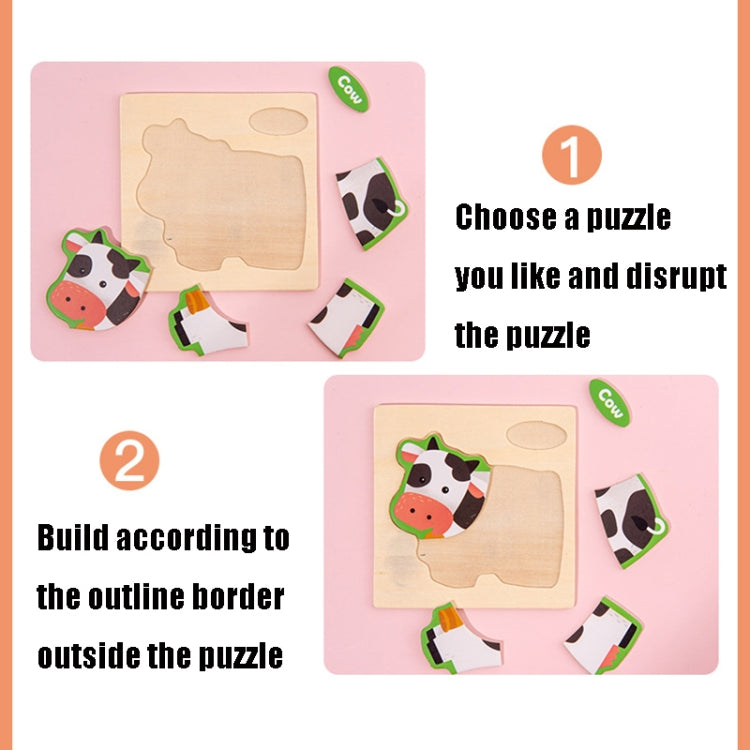 10 PCS Children Educational Animal Three-Dimensional Wooden Puzzle Toy, Panda, Tortoise, Police Car, Train, Fire Truck, Big Truck, Steamship, Owl, Cows, Rocket, Hot Air Balloon, Lion, Tiger, Elephant, Sea Lion, Crab, Aircraft, Pony, Goldfish, Bear