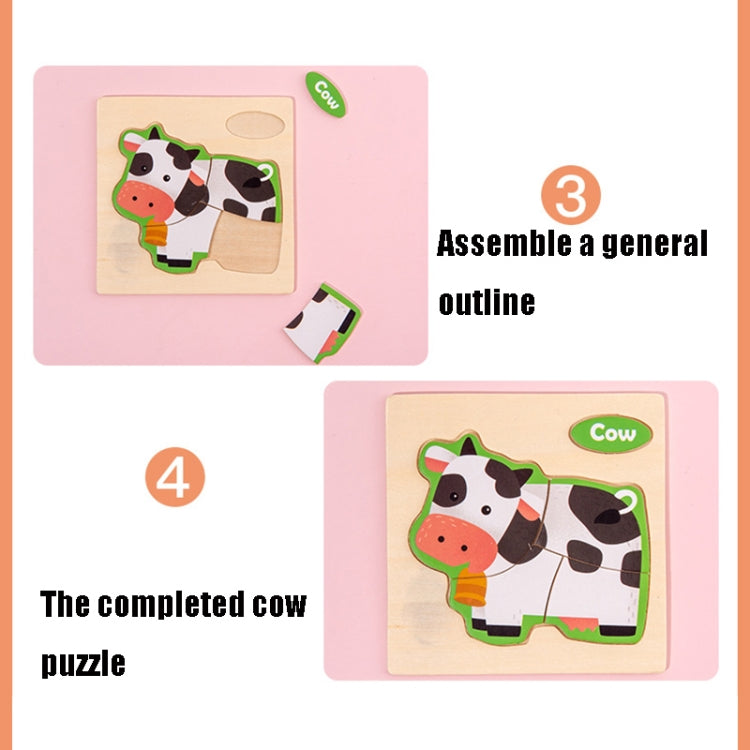 10 PCS Children Educational Animal Three-Dimensional Wooden Puzzle Toy, Panda, Tortoise, Police Car, Train, Fire Truck, Big Truck, Steamship, Owl, Cows, Rocket, Hot Air Balloon, Lion, Tiger, Elephant, Sea Lion, Crab, Aircraft, Pony, Goldfish, Bear