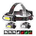 TG-TD113 T6+COB Head-Mounted USB Charging Rotating Multi-Function Headlight White Red And Green Three Light Sources Headlight, Without Charging Set, With Charging Set
