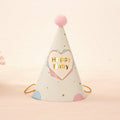 10 PCS Children Adult Birthday Party Hat Fur Ball Birthday Paper Hat, Geometric Pink, Polygon Love Heart, Half Round Five-pointed Star Pink, Half Round Five-pointed Star Blue, Rainbow Style, European Lace Pink, Rhombus Line Black, Dot Black