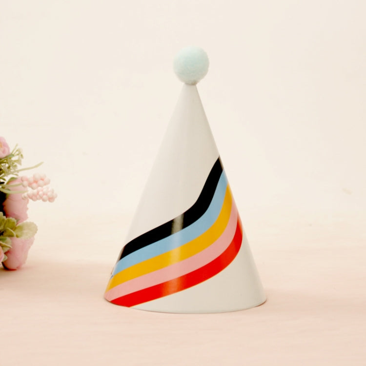10 PCS Children Adult Birthday Party Hat Fur Ball Birthday Paper Hat, Geometric Pink, Polygon Love Heart, Half Round Five-pointed Star Pink, Half Round Five-pointed Star Blue, Rainbow Style, European Lace Pink, Rhombus Line Black, Dot Black