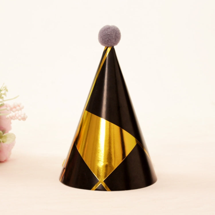 10 PCS Children Adult Birthday Party Hat Fur Ball Birthday Paper Hat, Geometric Pink, Polygon Love Heart, Half Round Five-pointed Star Pink, Half Round Five-pointed Star Blue, Rainbow Style, European Lace Pink, Rhombus Line Black, Dot Black