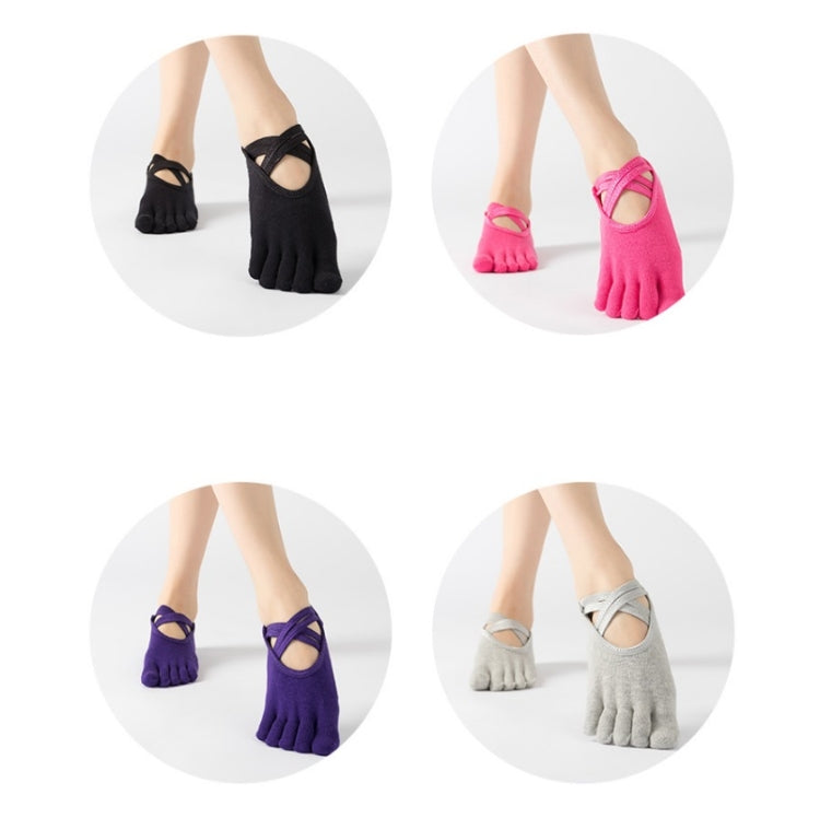 Terry Five-Finger Socks Cotton Thickened Warm and Non-Slip Yoga Socks Cross Strap Dance Socks, One Size