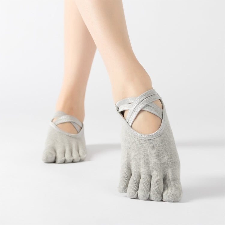 Terry Five-Finger Socks Cotton Thickened Warm and Non-Slip Yoga Socks Cross Strap Dance Socks, One Size