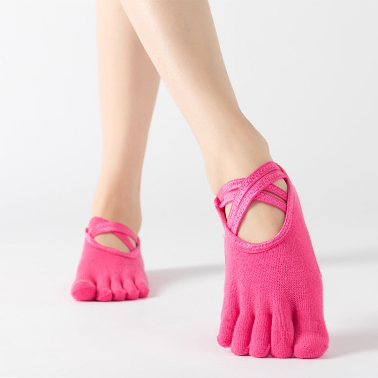 Terry Five-Finger Socks Cotton Thickened Warm and Non-Slip Yoga Socks Cross Strap Dance Socks, One Size