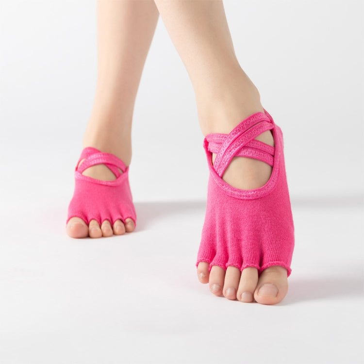 Terry Five-Finger Socks Cotton Thickened Warm and Non-Slip Yoga Socks Cross Strap Dance Socks, One Size