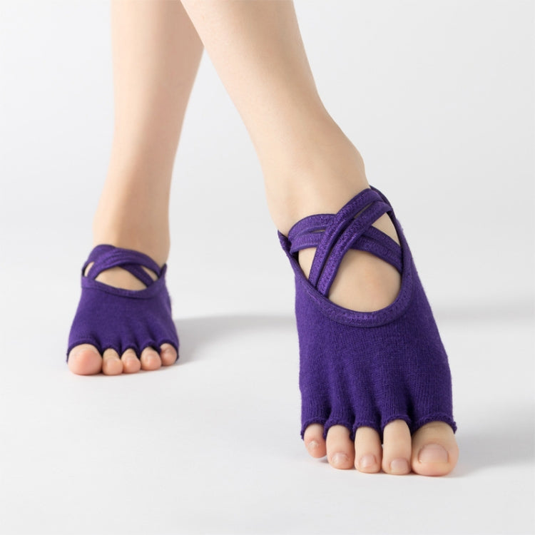 Terry Five-Finger Socks Cotton Thickened Warm and Non-Slip Yoga Socks Cross Strap Dance Socks, One Size