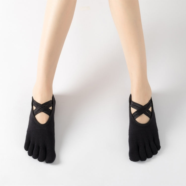 Terry Five-Finger Socks Cotton Thickened Warm and Non-Slip Yoga Socks Cross Strap Dance Socks, One Size