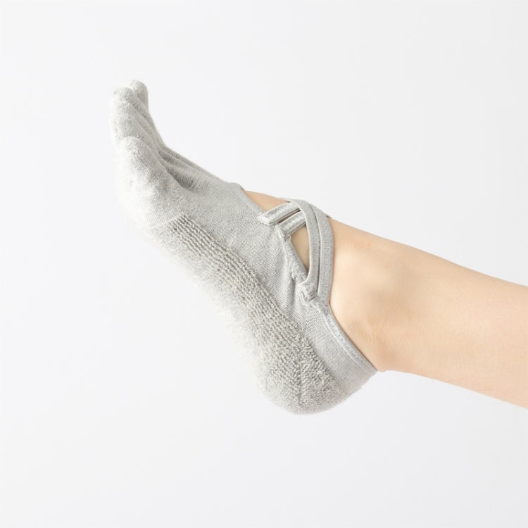 Terry Five-Finger Socks Cotton Thickened Warm and Non-Slip Yoga Socks Cross Strap Dance Socks, One Size