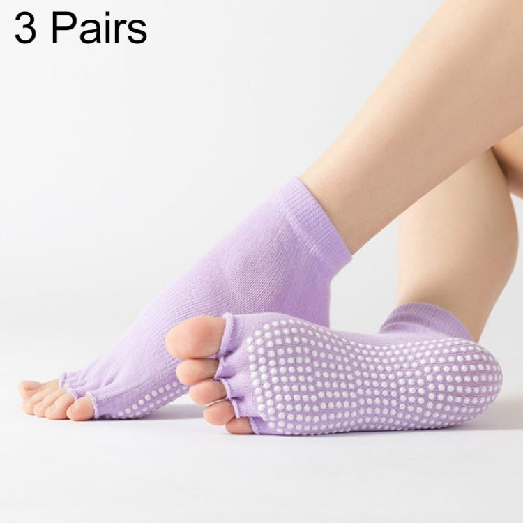 3 Pair Open-Toe Yoga Socks Indoor Sports Non-Slip Five-Finger Dance Socks, One Size