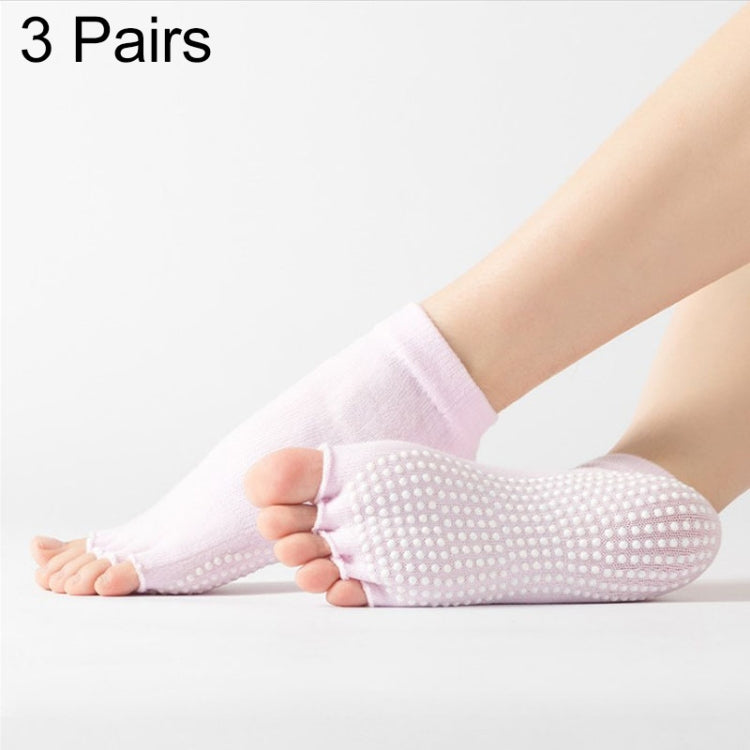 3 Pair Open-Toe Yoga Socks Indoor Sports Non-Slip Five-Finger Dance Socks, One Size