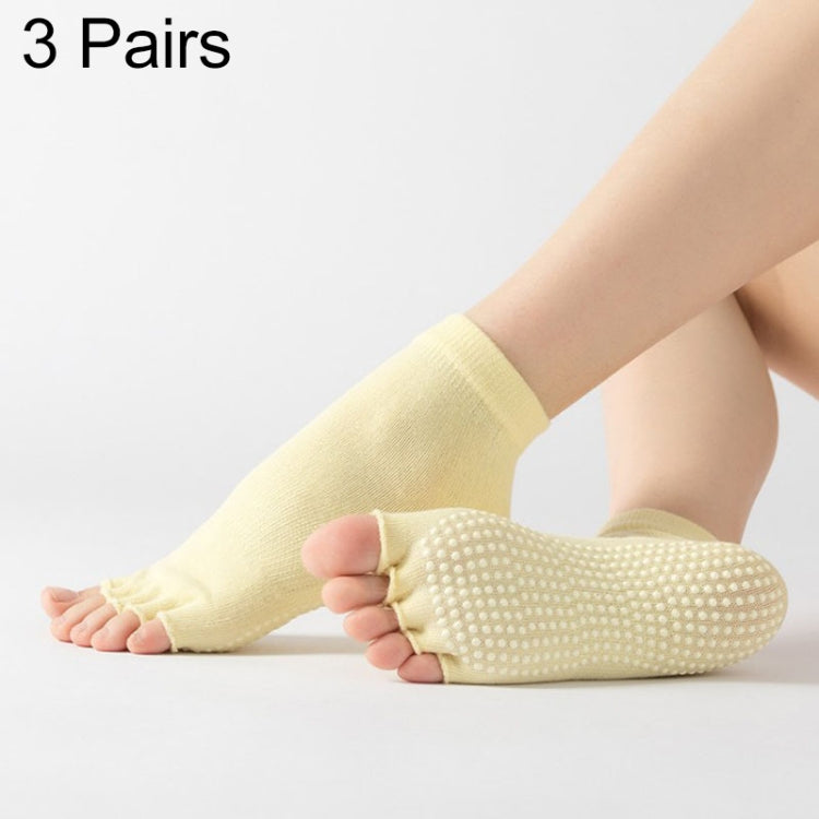 3 Pair Open-Toe Yoga Socks Indoor Sports Non-Slip Five-Finger Dance Socks, One Size