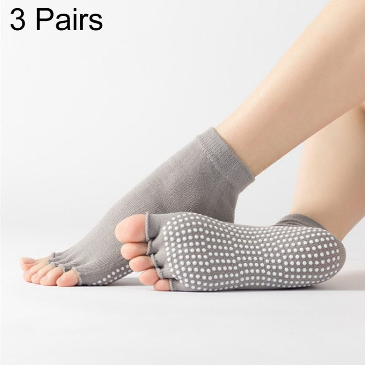 3 Pair Open-Toe Yoga Socks Indoor Sports Non-Slip Five-Finger Dance Socks, One Size
