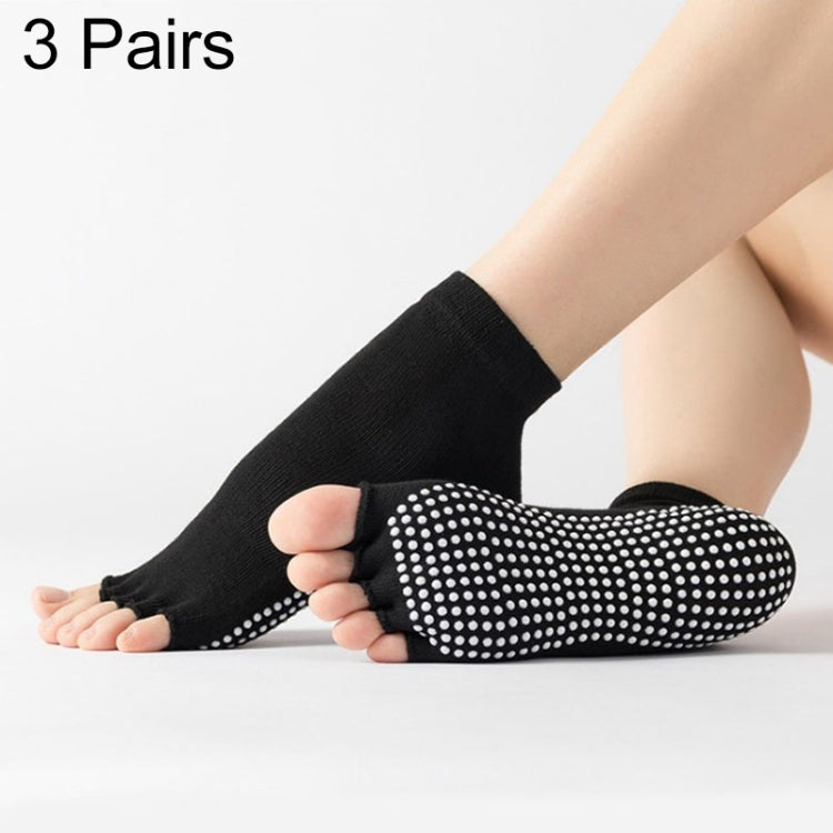 3 Pair Open-Toe Yoga Socks Indoor Sports Non-Slip Five-Finger Dance Socks, One Size