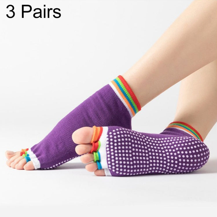 3 Pair Open-Toe Yoga Socks Indoor Sports Non-Slip Five-Finger Dance Socks, One Size