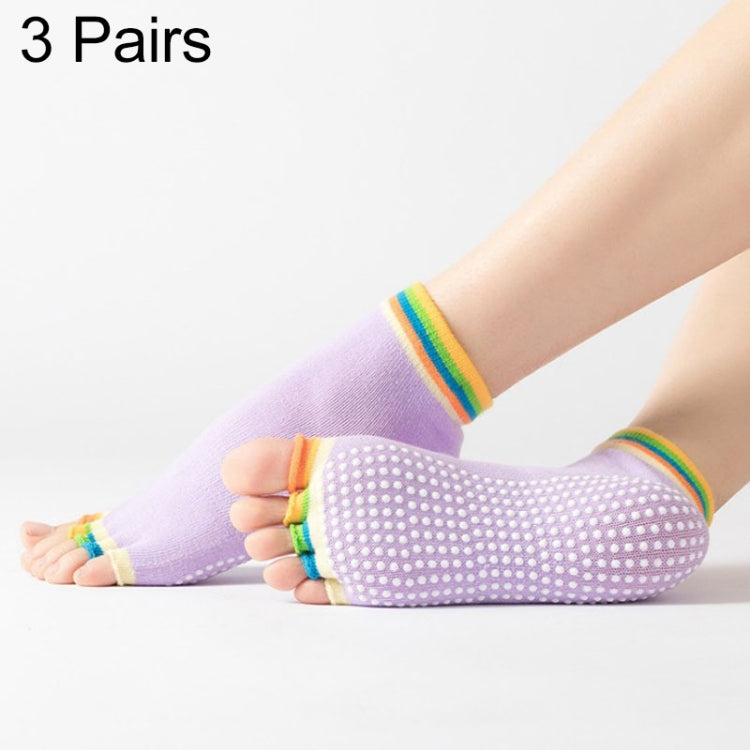 3 Pair Open-Toe Yoga Socks Indoor Sports Non-Slip Five-Finger Dance Socks, One Size