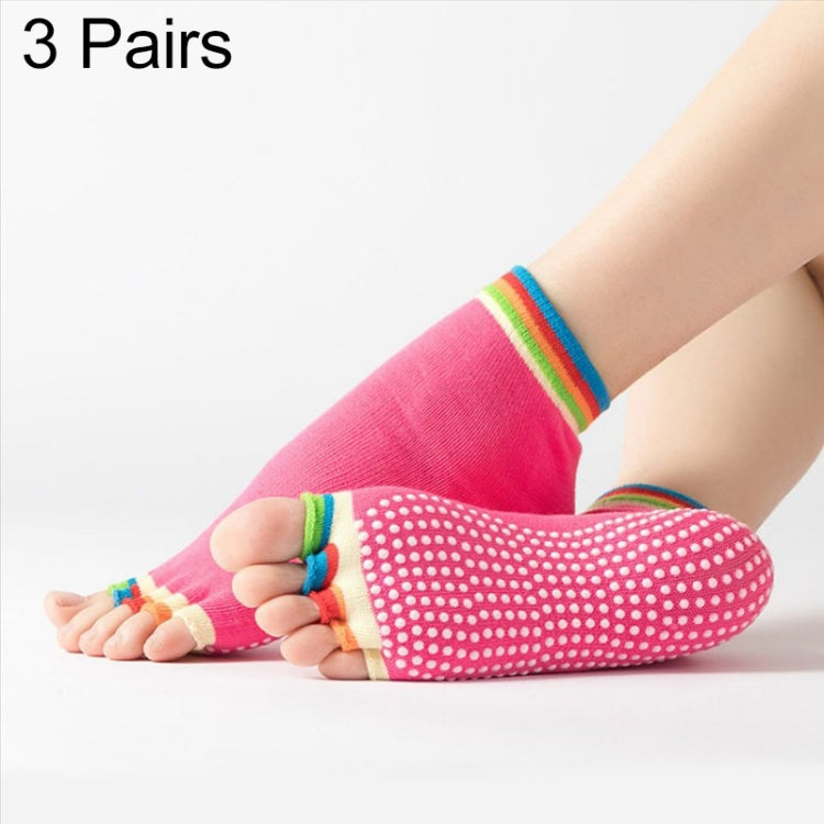 3 Pair Open-Toe Yoga Socks Indoor Sports Non-Slip Five-Finger Dance Socks, One Size