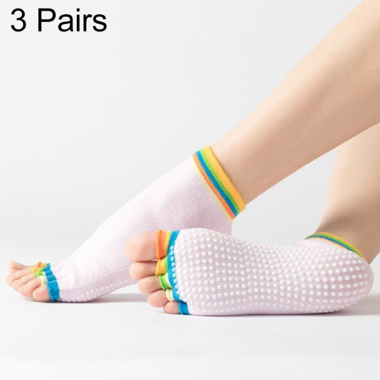 3 Pair Open-Toe Yoga Socks Indoor Sports Non-Slip Five-Finger Dance Socks, One Size
