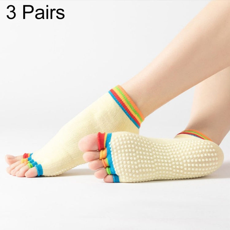 3 Pair Open-Toe Yoga Socks Indoor Sports Non-Slip Five-Finger Dance Socks, One Size