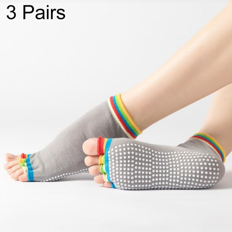 3 Pair Open-Toe Yoga Socks Indoor Sports Non-Slip Five-Finger Dance Socks, One Size