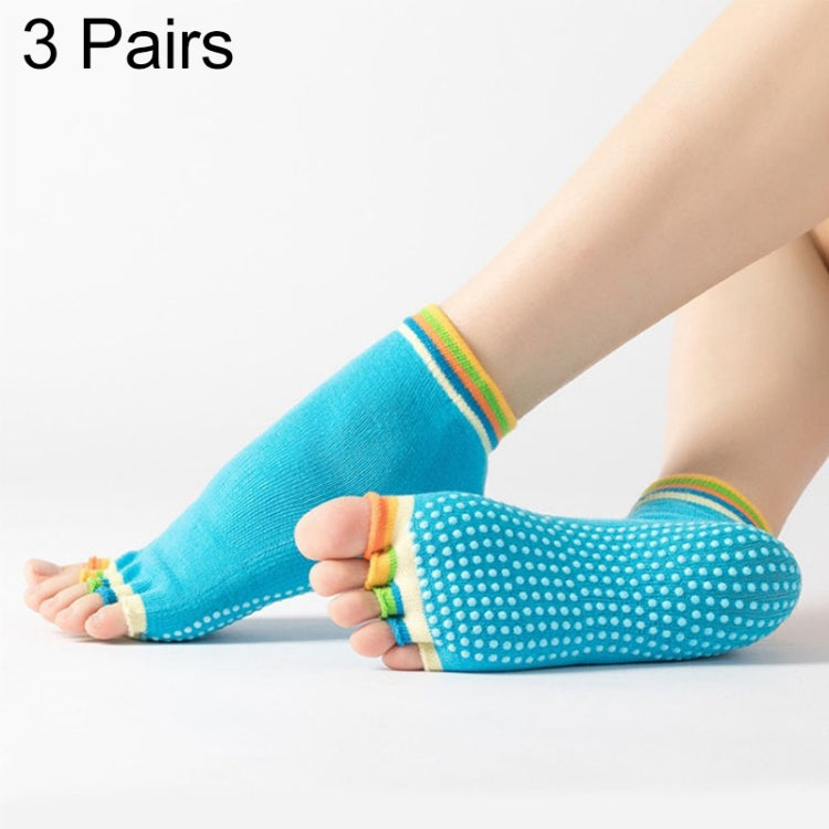 3 Pair Open-Toe Yoga Socks Indoor Sports Non-Slip Five-Finger Dance Socks, One Size