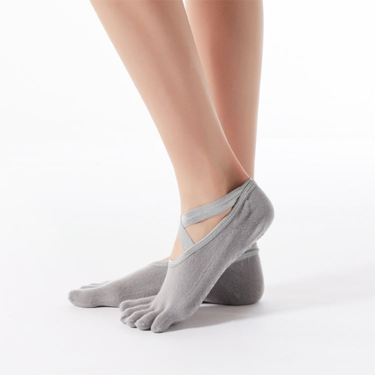 1 Pair Five-Finger Cross-Lace Yoga Cotton Socks Fashion Non-Slip Sports Dance Socks, One Size