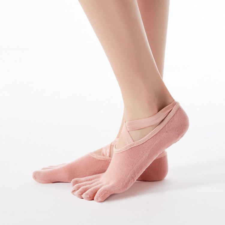 1 Pair Five-Finger Cross-Lace Yoga Cotton Socks Fashion Non-Slip Sports Dance Socks, One Size