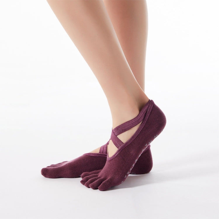 1 Pair Five-Finger Cross-Lace Yoga Cotton Socks Fashion Non-Slip Sports Dance Socks, One Size