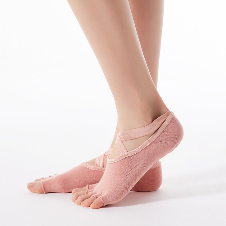 1 Pair Five-Finger Cross-Lace Yoga Cotton Socks Fashion Non-Slip Sports Dance Socks, One Size
