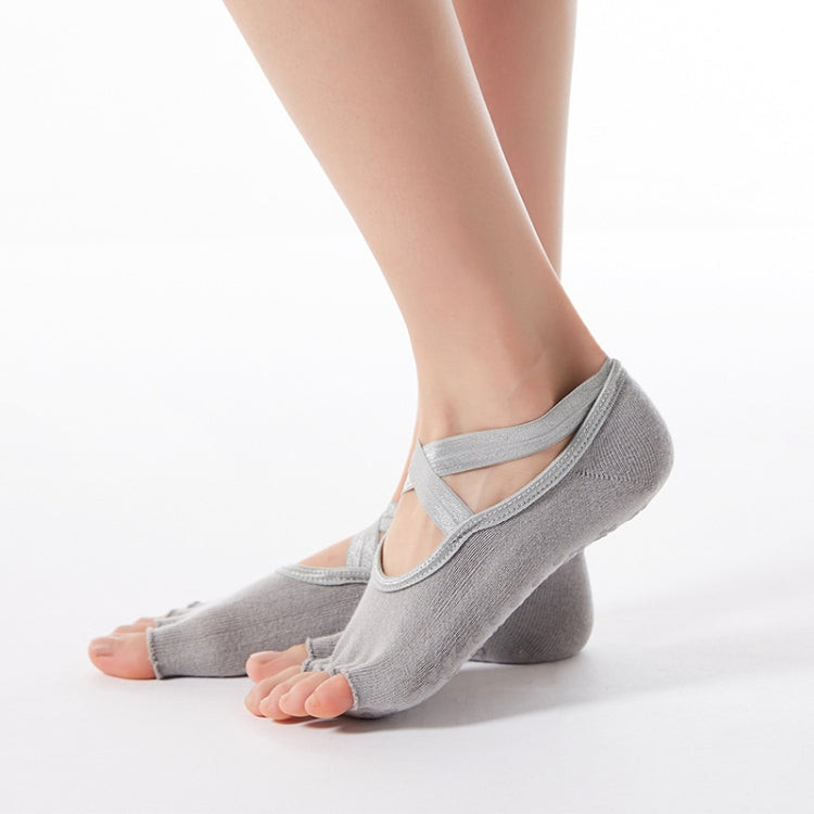 1 Pair Five-Finger Cross-Lace Yoga Cotton Socks Fashion Non-Slip Sports Dance Socks, One Size