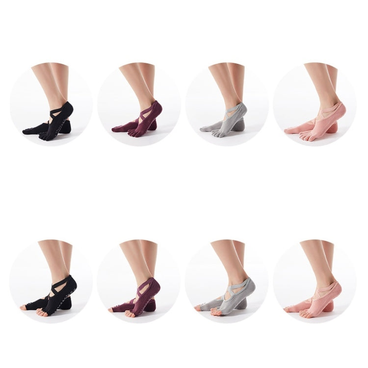 1 Pair Five-Finger Cross-Lace Yoga Cotton Socks Fashion Non-Slip Sports Dance Socks, One Size
