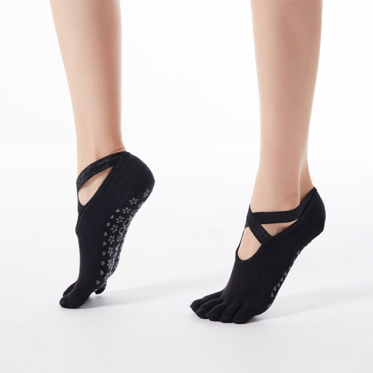 1 Pair Five-Finger Cross-Lace Yoga Cotton Socks Fashion Non-Slip Sports Dance Socks, One Size