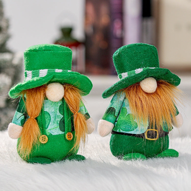 St. Patrick Day Faceless Doll Party Decoration Props Doll Ornament, Beard, Braids