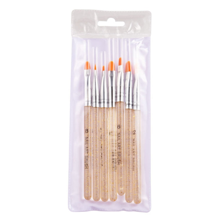 7 In 1 Phototherapy Pen Round Head Line Pen Transparent Rod Painted Pen Drawing Pen Nail Art Brush Tool, Gold Power, Silver Power