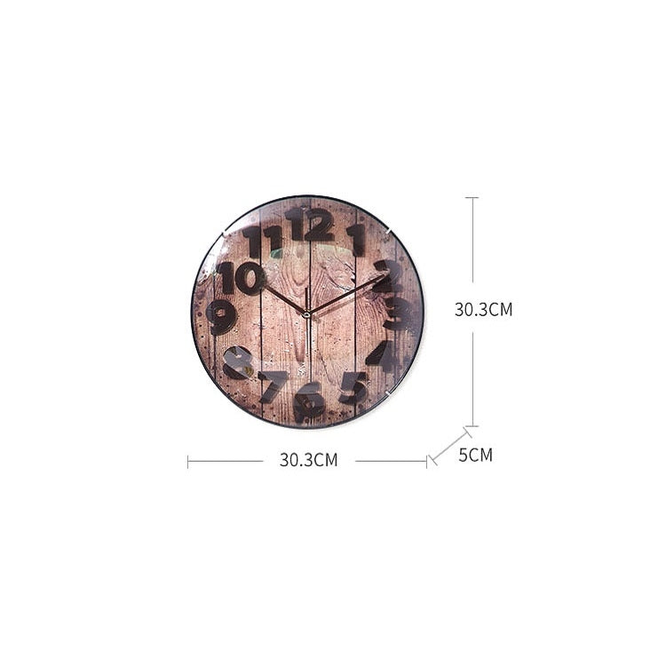 Simple Retro Imitation Wood Grain Three-dimensional Digital Round Wall Clock, Retro Imitation Wood Wall Clock