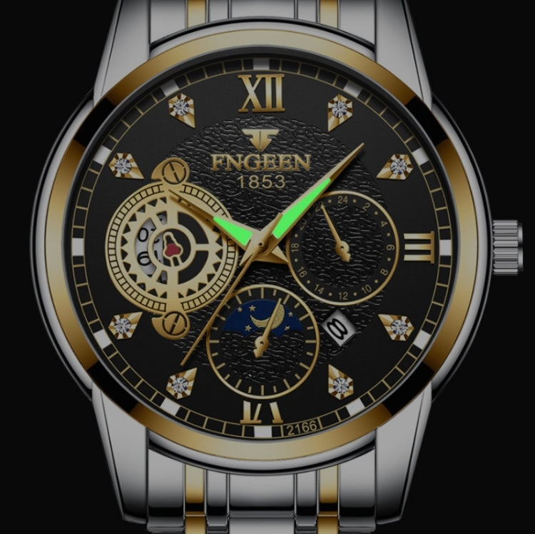 FNGEEN 2166 Men Three-eye Hollow Quartz Watch Student Sports Electronic Watch, Black Steel Black Surface Gold Nails, Between Gold Black Surface, Between Gold Blue Surface, Between Gold White Surface, White Steel White Surface, White Steel Blue Surface ...