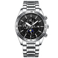 FNGEEN 5800 Men Three Eyes and Six Pins Watch Student Quartz Watch, Black Steel Black Surface, Black Steel White Surface, White Steel Black Surface, White Steel White Surface, Black Leather Black Steel Black Surface                                     ...