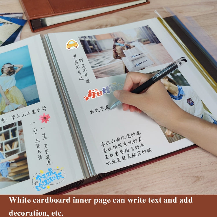 12-Inch 20-Page/40P Leather Cover Photo Album Commemorative Growth Book Retro Laminated Self-Adhesive DIY Photo Album, Red, Black, Brown
