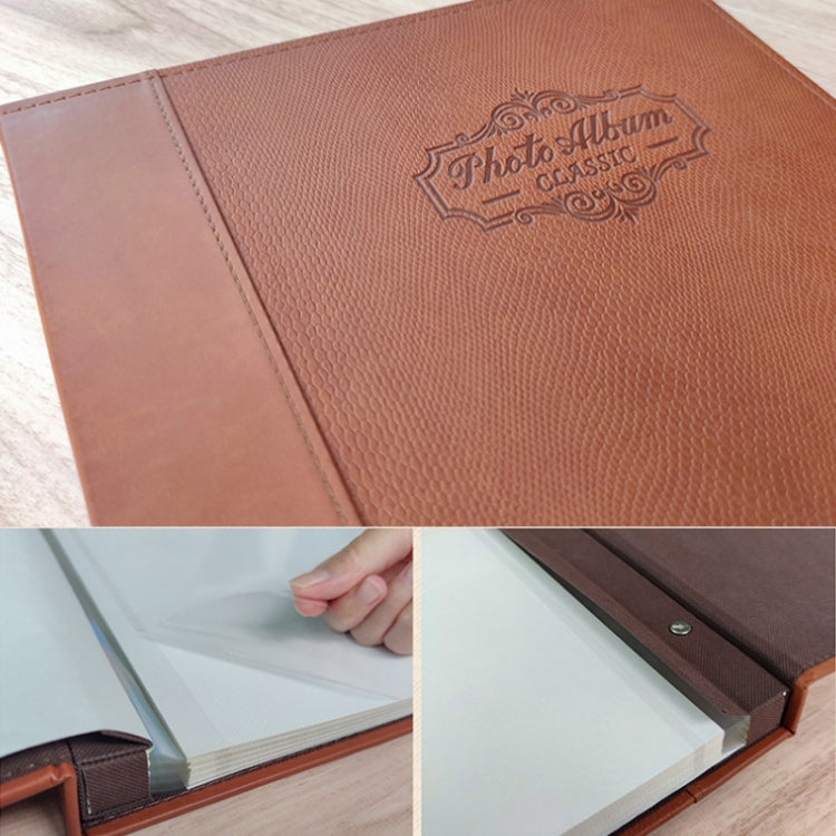12-Inch 20-Page/40P Leather Cover Photo Album Commemorative Growth Book Retro Laminated Self-Adhesive DIY Photo Album, Red, Black, Brown
